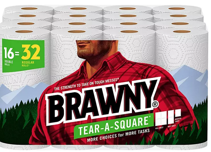 Brawny Tear-A-Square 2-Ply Paper Towels, Double Rolls (120 sheets/roll, 16 rolls)