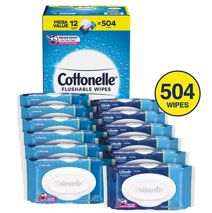 Cottonelle Fresh Care Flushable Wet Wipes, 12 Flip Top Packs (42 wipes/pk., 12 pk.)