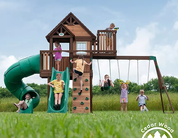 Backyard Discovery Skyfort III Cedar Swing Set with Tube Slide