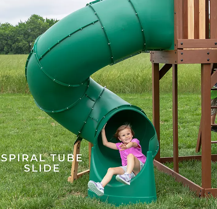 Backyard Discovery Skyfort III Cedar Swing Set with Tube Slide
