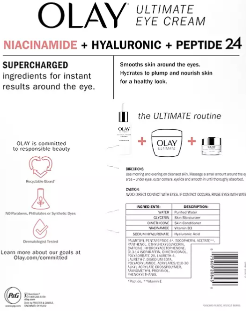 Olay Ultimate Niacinamide + Hyaluronic + Peptide Eye Cream (0.5 fl. oz., 2 pk.)