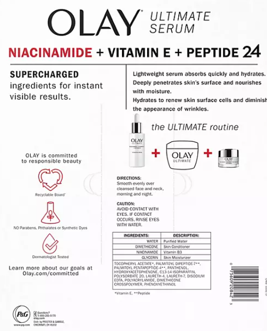 Olay Ultimate Niacinamide + Vitamin E + Peptide 24 Hydrating Serum (1.3 fl. oz., 2 pk.)